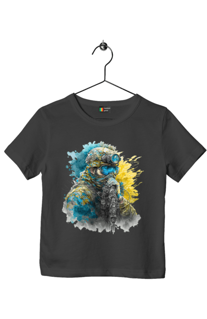 Футболка дитяча з принтом "Снайпер ЗСУ". Армія, зсу, прапор україни, символи україни, снайпер, солдат, україна. 2070702