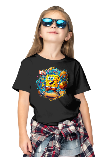 Футболка дитяча з принтом "Губка Боб". Spongebob, баскетбол, губка боб, м`яч, мультик, мультсеріал, спанч боб, спорт. 2070702