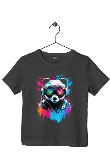 Футболка дитяча з принтом "Панда в VR шолом". Віртуальна реальність, гік, панда, персонаж, шолом. 2070702