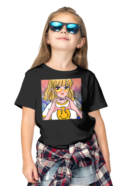 Футболка дитяча з принтом "Жовта Дівчинка". Аніме, дівчинка, смайл. 2070702