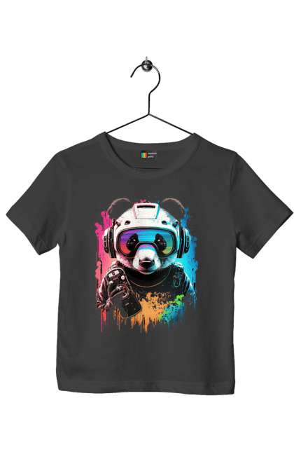 Футболка дитяча з принтом "Панда в VR шолом". Віртуальна реальність, гік, панда, персонаж, шолом. 2070702