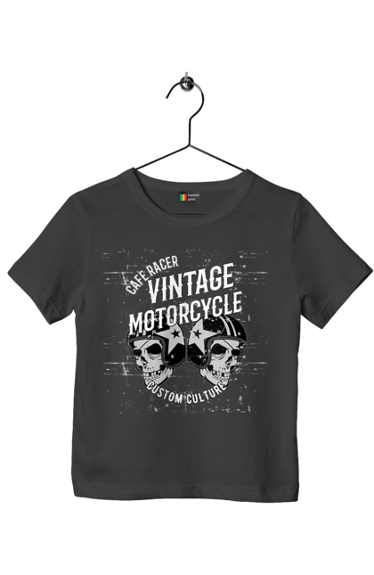 Футболка дитяча з принтом "мото вантажу". Вінтаж, мото, череп, шолом. 2070702
