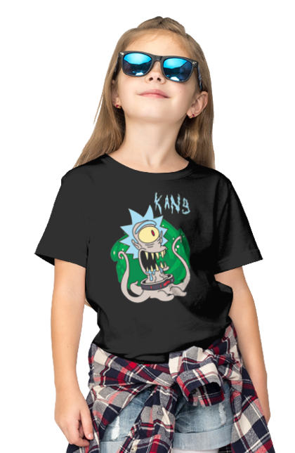 Children's t-shirt with prints Rick and Morty. Adventures, black humor, cartoon, rick, rick and morty, sci-fi, tragicomedy. 2070702