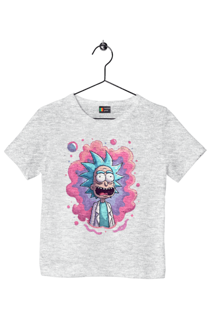 Children's t-shirt with prints Rick and Morty. Adventures, black humor, cartoon, rick, rick and morty, sci-fi, tragicomedy. 2070702