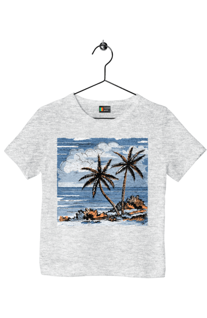 Children's t-shirt with prints Palm Trees And Sky. Clouds, palm trees, sea, sky. 2070702