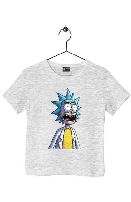 Children's t-shirt with prints Rick and Morty. Adventures, black humor, cartoon, rick, rick and morty, sci-fi, tragicomedy. 2070702