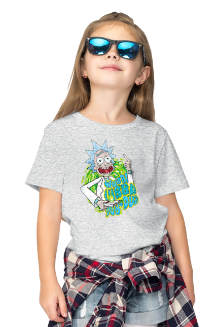 Children's t-shirt with prints Rick and Morty. Adventures, black humor, cartoon, rick, rick and morty, sci-fi, tragicomedy. 2070702