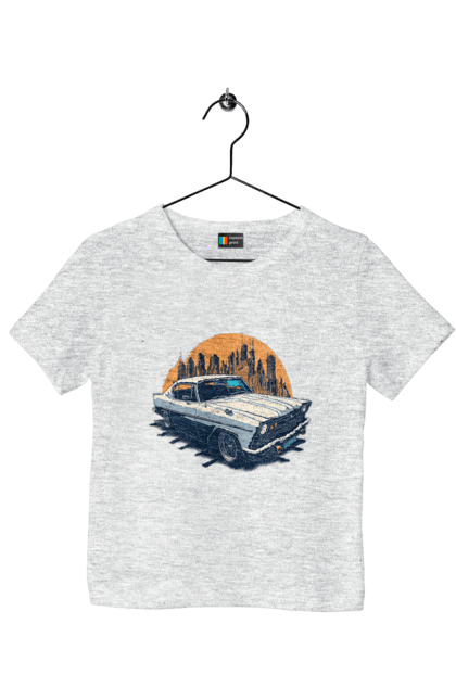 Children's t-shirt with prints Vintage car image. Car, city, vintage image. 2070702