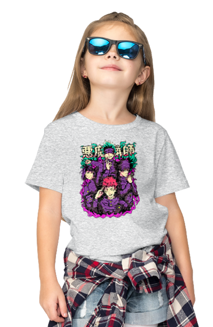 Children's t-shirt with prints Jujutsu Kaisen. Anime, dark fantasy, itadori, jujutsu kaisen, magic battle, manga, mystic, sukuna. 2070702