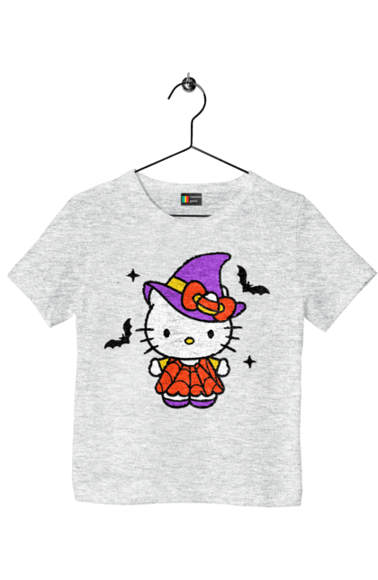 Children's t-shirt with prints Hello Kitty Halloween. Brand, cat, character, halloween, hello kitty, kitten, kitty, witch. 2070702