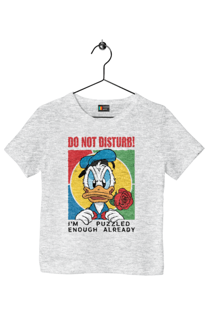 Футболка детская с принтом Дональд Дак Не беспокоить!. Disney, do not disturb, donald duck, дисней, дональд дак, мультсериал, мультфильм, не беспокоить. 2070702