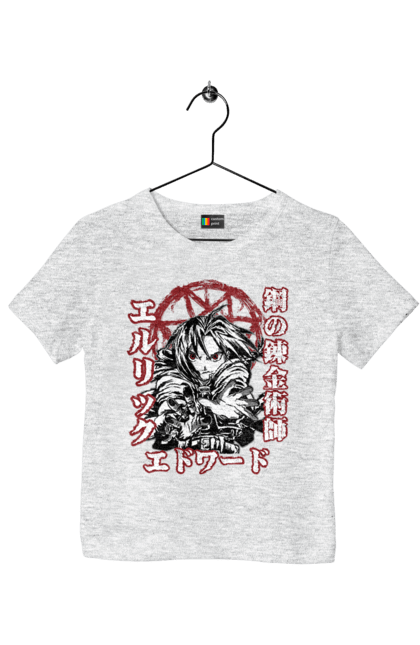 Children's t-shirt with prints Fullmetal Alchemist Edward Elric. Adventures, anime, comedy, edward, edward elric, elric, fullmetal alchemist, manga, steampunk. 2070702