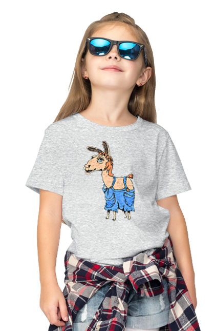 Children's t-shirt with prints Llama Jumpsuit. Lama, overalls. 2070702
