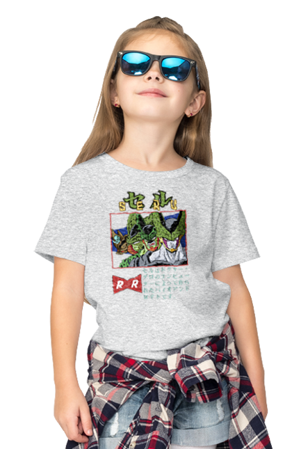 Children's t-shirt with prints Dragon Ball Cell. Anime, cell, dragon ball, goku, manga, tv series, vegeta. 2070702