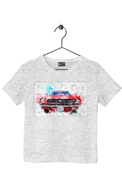 Children's t-shirt with prints Mustang car. Car, donations, help, horse, mustang, mustang car, paypal, road, ukraine, wheel. 2070702