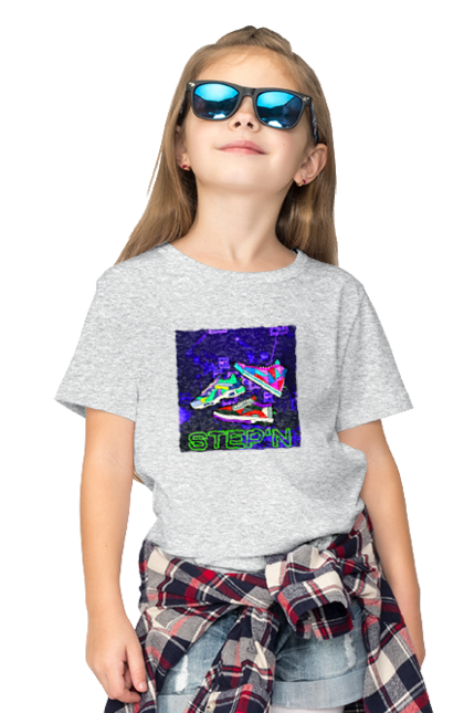 Children's t-shirt with prints Step`n. Crypt, cryptocurrencies, nft, nft sneakers, solana, stepn, virtual crosses. 2070702