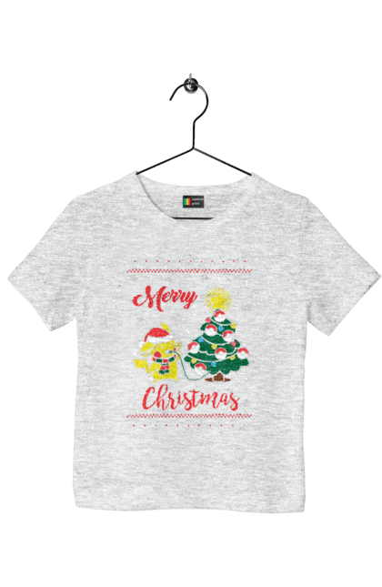 Футболка детская с принтом Пикачу Счастливого Рождества. Christmas, merry christmas, nintendo, pikachu, pokemon, аниме, игра, пикачу, покемон, рождество. 2070702