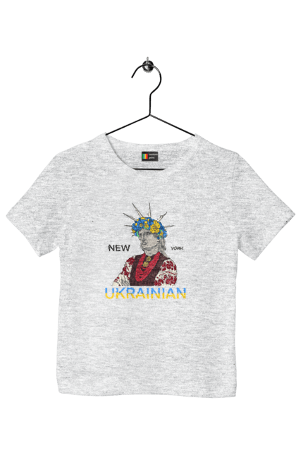 Children's t-shirt with prints UA & NY. Embroidered shirt, new york, statue of liberty, ukraine, wreath. 2070702