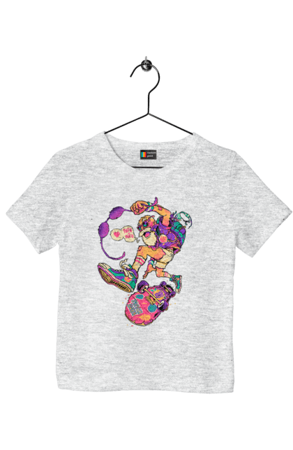 Футболка дитяча з принтом "Дід на хвилі". Будь молодим, вогонь, ганяй, грай, дід та скейт, драйв, крутий дід, молодість у душі, спорт, старість. 2070702