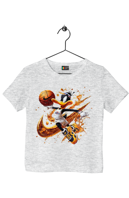 Children's t-shirt with prints Daffy Duck Nike. Cartoon, character, daffy duck, duck, looney tunes, merrie melodies, nike, warner brothers. 2070702