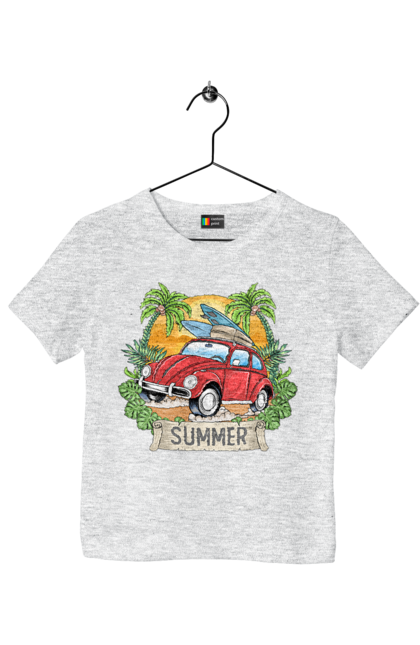 Children's t-shirt with prints Summer, Car And Palm Trees. Palm trees, relaxation, summer. 2070702