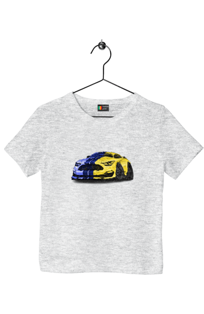 Футболка дитяча з принтом "Український мустанг". Жовто блакитне авто, кольори україни, машина, мустанг, суперкар, форд мустанг, шелбі. 2070702