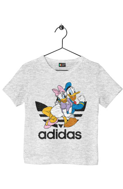 Футболка детская с принтом Adidas Дональд Дак. Adidas, daisy duck, donald duck, адидас, дейзи дак, дональд дак, мультсериал, мультфильм. 2070702