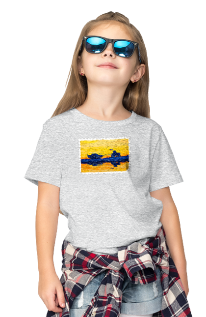 Children's t-shirt with prints New brand, tractor pulling tank. Brand, good evening, no war, tractor troops, ukraine stamp, ukrposhta, ukrposhta stamp. 2070702
