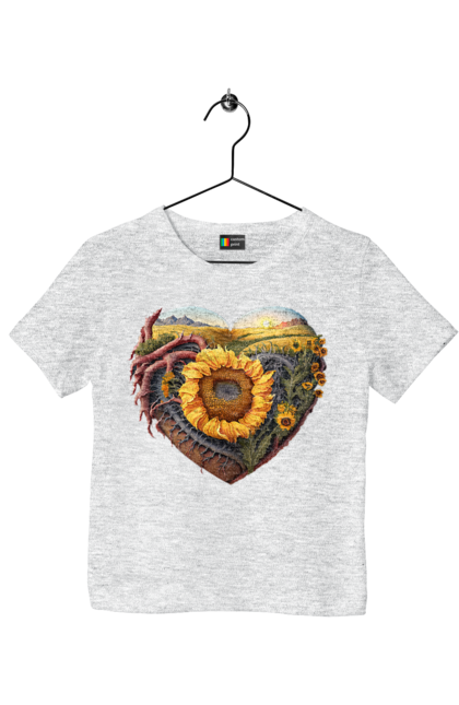 Футболка дитяча з принтом "Символи України". Небо, поле, пшениця, символи україни, соняшник, україна. 2070702