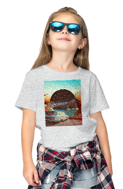 Футболка дитяча з принтом "Картина, машина біля річки". Картина, машина, планета, прикол, ретро, річка. 2070702