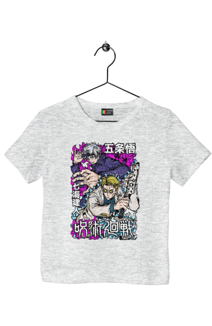 Children's t-shirt with prints Jujutsu Kaisen Nanami and Gojo. Anime, dark fantasy, gojo, jujutsu kaisen, magic battle, manga, mystic, nanami, nanami kento. 2070702