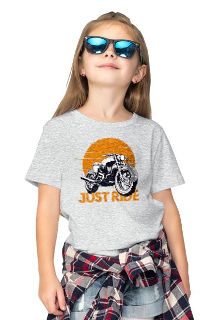 Children's t-shirt with prints Motorcycle, Just Go. Motorbike, riding, road. 2070702