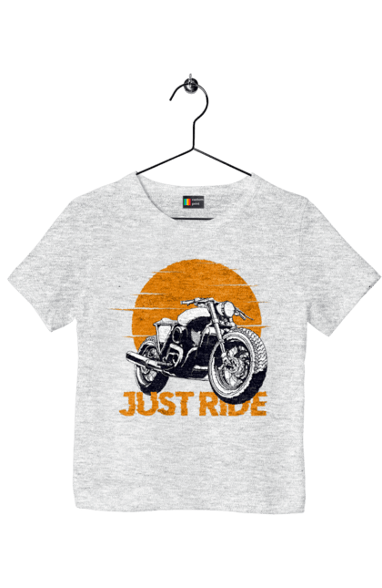 Children's t-shirt with prints Motorcycle, Just Go. Motorbike, riding, road. 2070702