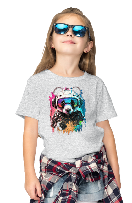 Children's t-shirt with prints Panda in VR Helmet. Character, geek, helmet, panda, virtual reality. 2070702
