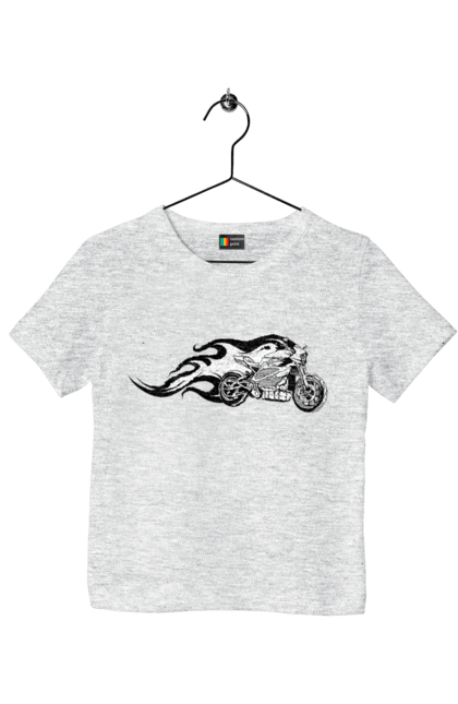 Футболка дитяча з принтом "Мотоцикл Вогонь". Мото, мотоцикл, огонь. 2070702