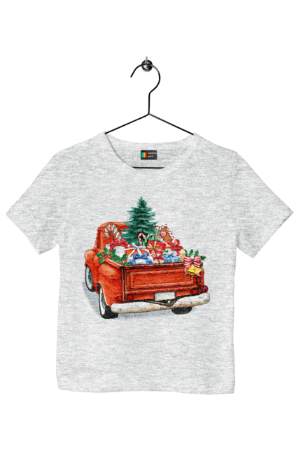 Футболка дитяча з принтом "Авто з подарунками". Автомобіль, новий рік, подарунки, різдво, санта, ялинка. 2070702
