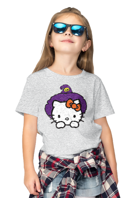 Children's t-shirt with prints Hello Kitty Halloween. Brand, cat, character, halloween, hello kitty, kitten, kitty, witch. 2070702