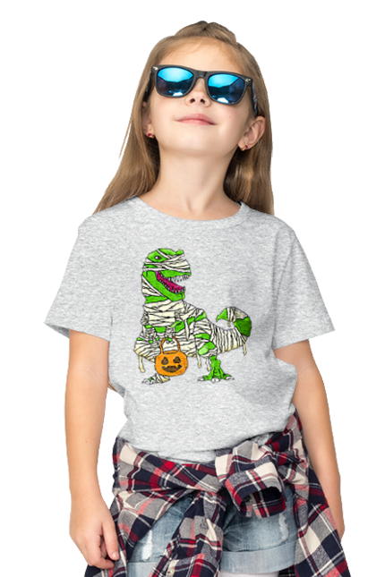 Children's t-shirt with prints Halloween Dinosaur. Costume, dinosaur, halloween, holiday, october, october 31, pumpkin, sweets, trick or treat. 2070702