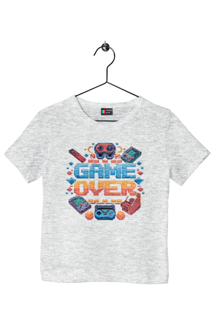 Children's t-shirt with prints Game Over. 90s, for gamers, game, gamer, pixel, pixel art, video game. 2070702