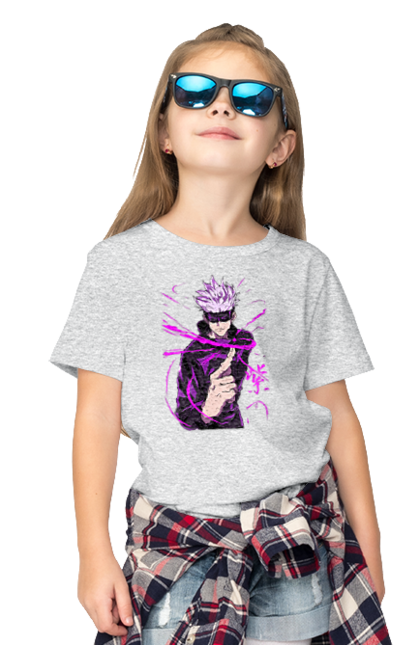 Children's t-shirt with prints Jujutsu Kaisen Gojo. Anime, dark fantasy, gojo, jujutsu kaisen, magic battle, manga, mystic. 2070702