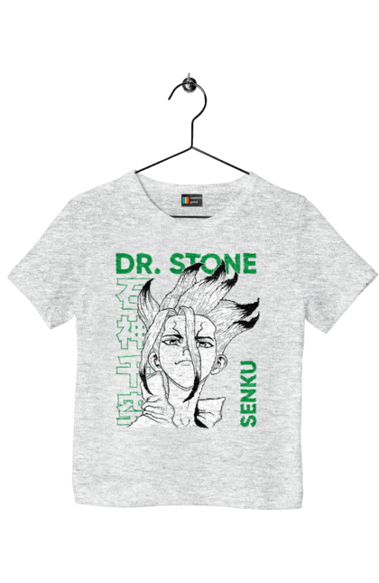 Футболка дитяча з принтом "Dr. Stone Сенку". Dr. stone, ishigami, senku, senku ishigami, аніме, доктор стоун, ісіґамі, ісіґамі сенку, манга, сенку. 2070702