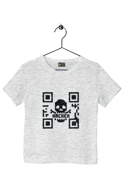 Футболка дитяча з принтом "Хакер hacker". Geek, hacker, ios, qr code, qr код, ай ті, айтішник, геймер, гік, іт, мем, позитив, пранк, програміст, розробник, хакер. 2070702