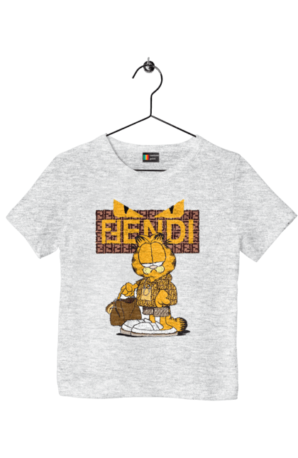 Футболка дитяча з принтом "Fendi Гарфілд". Fendi, garfield, бренд, будинок моди, гарфілд, італія, люкс, мода, сумка, фенді. 2070702