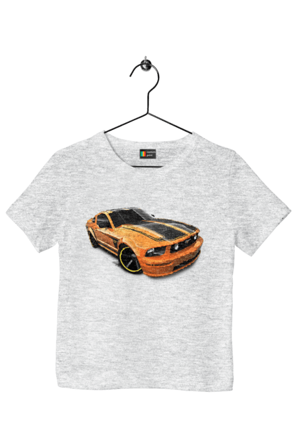 Футболка дитяча з принтом "Помаранчева, швидкісна машина". Їзда, колеса, машина, швидкість. 2070702