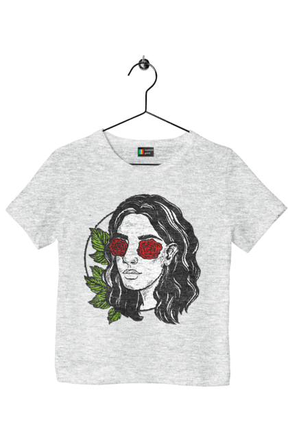 Футболка дитяча з принтом "Дівчина З Трояндами На Очах". Дівчина, троянда. 2070702
