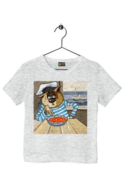 Футболка дитяча з принтом "Кот Моряк, На Кораблі Їсть Червону Ікру". Ікра, кіт, корабель, моряк. 2070702