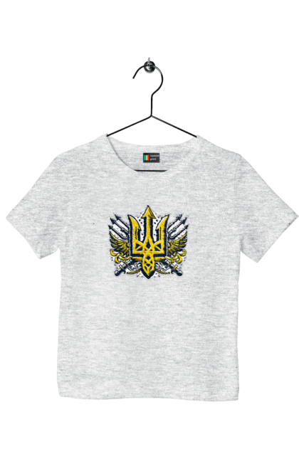 Children's t-shirt with prints Symbols of Ukraine. Emblem, patriotic images, symbolics, trident, ukraine. 2070702