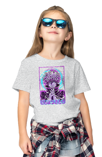 Children's t-shirt with prints Jujutsu Kaisen Gojo. Anime, dark fantasy, gojo, jujutsu kaisen, magic battle, manga, mystic. 2070702