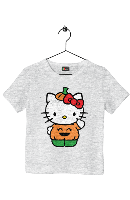 Children's t-shirt with prints Hello Kitty Halloween. Brand, character, halloween, hello kitty, kitten, kitty, pumpkin. 2070702