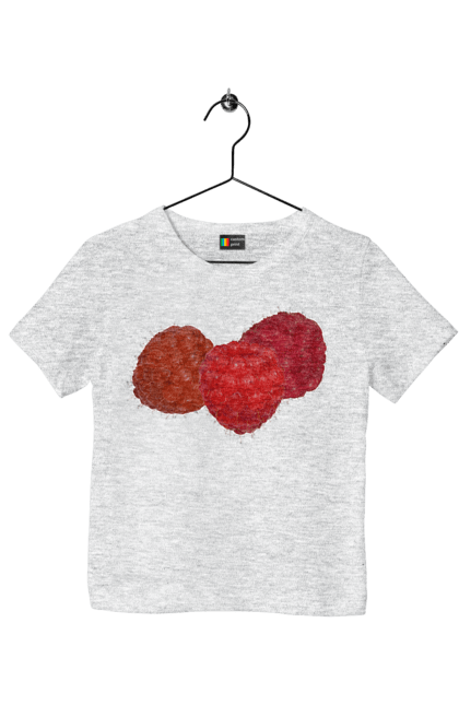 Футболка дитяча з принтом "Малина". Веган, вегетаріанець, делікатес, дієта, їжа, літо, малина, плід, смачно, стигла, червона, ягода. 2070702